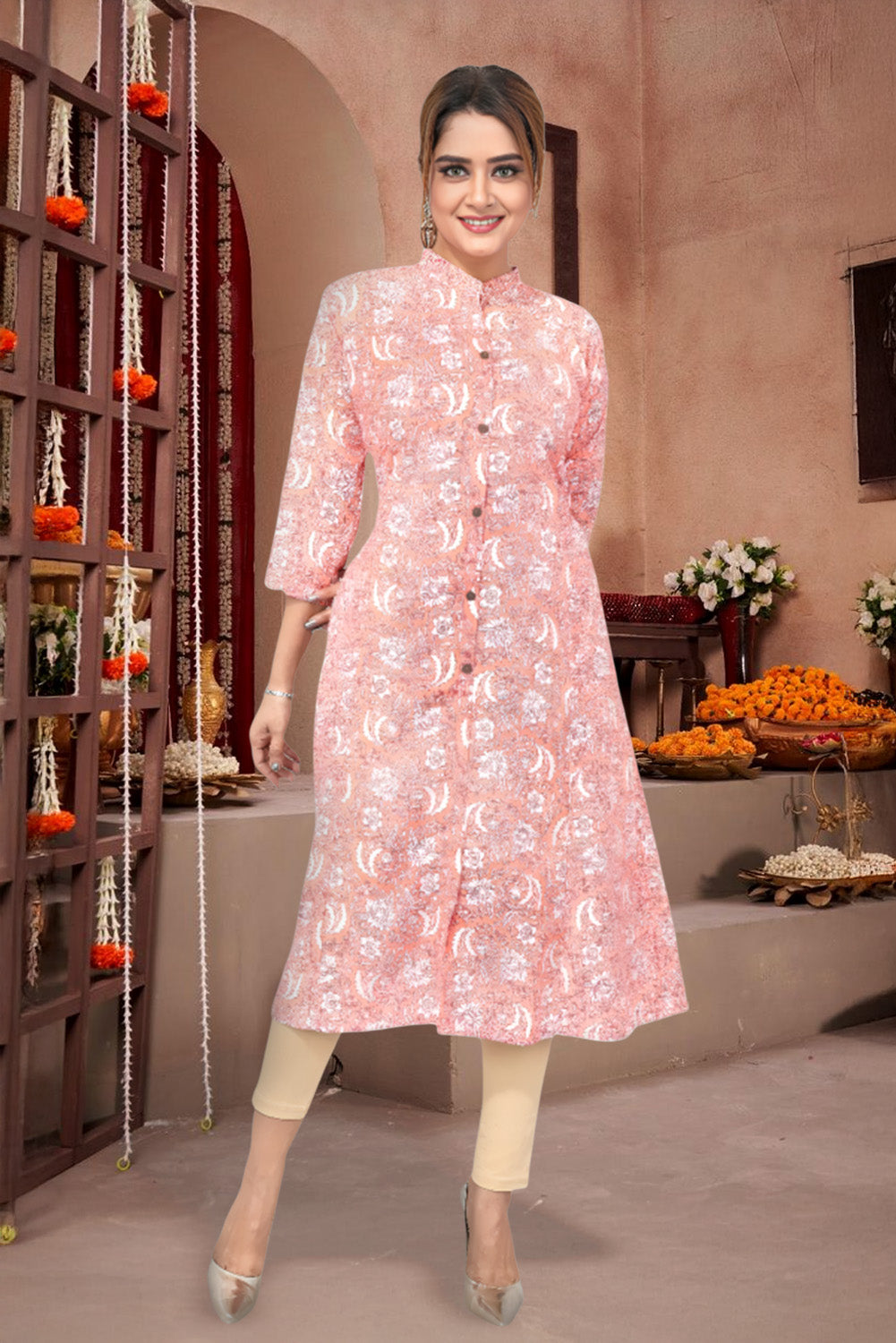 Printed Pink Long Kurta